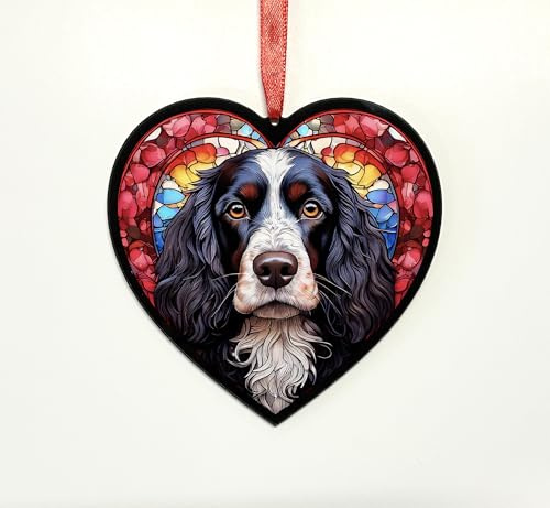 Cocker Spaniel Black & White Heart Suncatcher - Memorial or Gift for Dog Lovers - 19cm