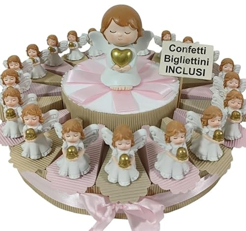 Generico Bomboniere Comunione Femmina Torta portaconfetti angioletti Calice Confetti e Biglietti Inclusi (20 fette)