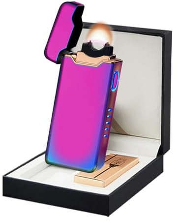 SKRFIRE Encendedor eléctrico de arco de plasma, resistente al viento, encendedor de llama, recargable, USB, con indicador de batería (color de lujo)