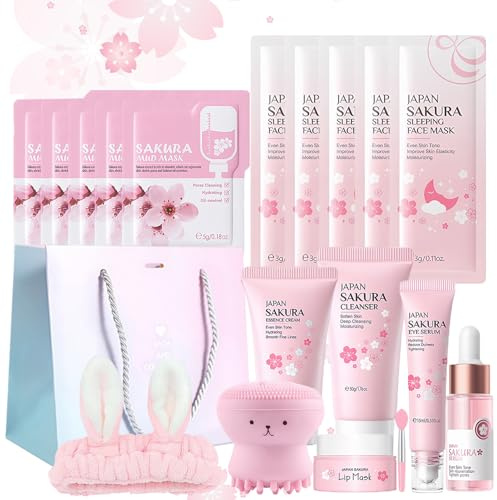Kit per la Cura della Pelle Sakura 18 Pezzi,Set Skincare Viso Completo
