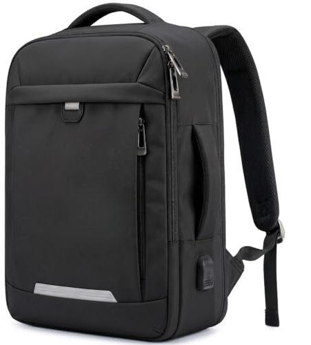 EDIESI, Mochila Viaje Cabina Avion 40x30x20, Equipaje de Mano Expandible Repelente al Agua con USB, Compartimento para Portátil 15,6”, Bolsa Compacta para Vuelos (Negro)