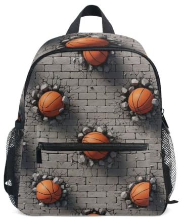 Ryggsäck för småbarn pojkar flickor, basketbollar roligt tryck barn skolväska, Basketbollar roligt tryck, Medium, Coola ryggsäckar för fotboll