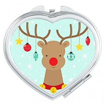DIYthinker Weihnachtsschneeflocke-Sterne-Birne Rotwild Frohe Weihnachten Festival Illustration Muster-Herz Compact Make-up Taschenspiegel Tragbare Nette kleine Handspiegel