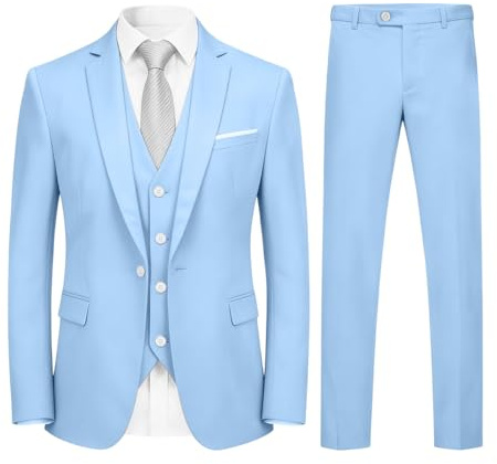 YOUTHUP Costume Homme 3 Pièces Slim Fit Customes Mode Affaires Mariage | Veste Gilet Pantalon, 1 Bouton, Revers Crantés, Fentes Latérales, Couleur Unie, Elégant, Formelle, Costard, Smoking