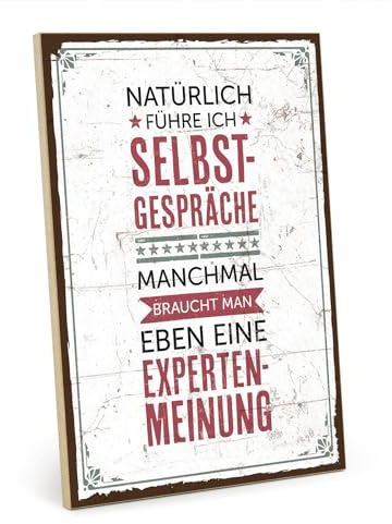 TypeStoff Holzschild mit Spruch – SELBSTGESPÄCHE – im Vintage-Look mit Zitat als Geschenk und Dekoration zum Thema Gespräch und Experte - HS-00348
