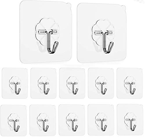 12 Stücke Max 10kg Haken Selbstklebende Klebehaken Badezimmer Transparenter Klebehaken Handtuchhaken Kleiderhaken Wasserfest Badezimmer Haken Ohne Bohren für Küche Bad Wand & Decke Aufhänger