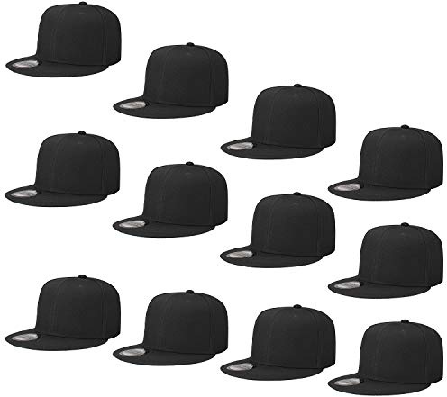 Falari Wholesale 12 Pack Snapback Hat Cap Hip Hop Style Flat Bill Blank Solid Color Adjustable Size G212-01-Black