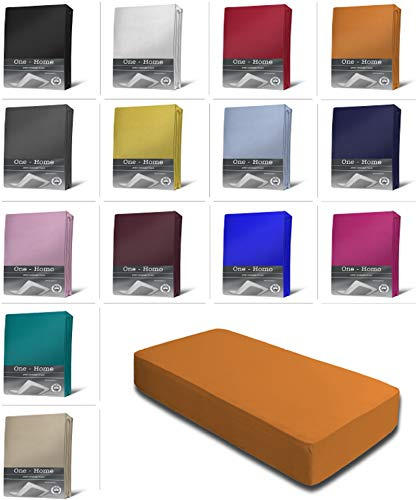 one-home Jersey Spannbettlaken Spannbetttuch Bettlaken weich 100% Baumwolle Rundumgummi, Maße:90-100 x 200 cm, Farbe:Terracotta/Orange