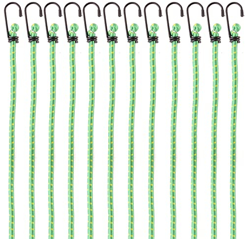 PRETEX 12er Set Universal Expander Gepäckspanner mit Haken - 46 cm Lange Gummispanner Gummiband Set - 12x Fahrrad Spanngurte Spanngummi - Bungee Cord Set - Grün