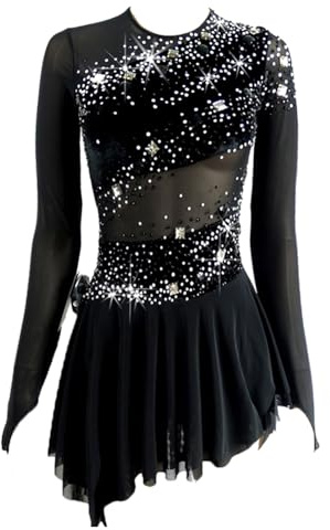LIUHUO Figure Skating Dress - Black Velvet Competition Dress for Girls