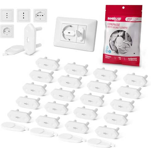 BAMBIGOOD® Set 20+4 Copriprese per Bambini - Protezione Prese Corrente 16A e 10A, Copri Presa Elettrica Universali, Tappi Antiscossa Shuko, Sicurezza Casa, Protezioni per Bambini Certificate