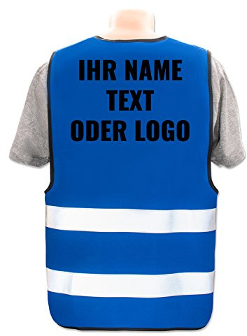 Warnweste selbst gestalten mit eigenem Aufdruck * Bedruckt mit Name Text Bild Logo Firma, Position & Druckart:Rücken/Standard-Druck, Farbe & Größe:Blau/Größe XL/XXL
