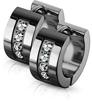 Bungsa Kristall-Creolen breit für Damen aus 316L Edelstahl 7 mm