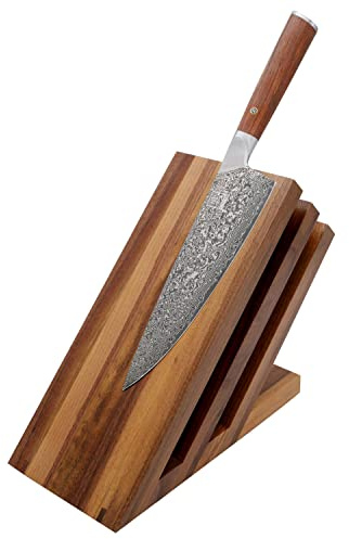 Zayiko Magnetischer Messerblock für 6 Messer aus Nussbaumholz, ohne Messer | Gefächerte Bauweise für Klingen bis 29 cm, starke Magnete, rutschfeste Füße und lebensmittelechte Oberflächenveredelung