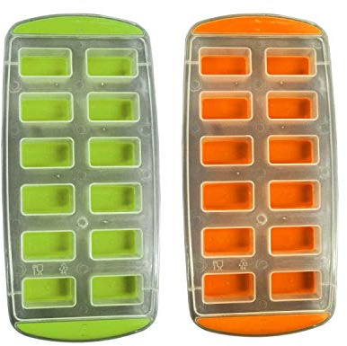 Ice Cube Trays 2 Pack, Easy-Release Silicone and Flexible 14-Ice Trays, LFGB Certified and BPA Free, Stackable Durable and Dishwasher Safe (Green/Orange/Pink) (1xGreen + 1 Orange)
