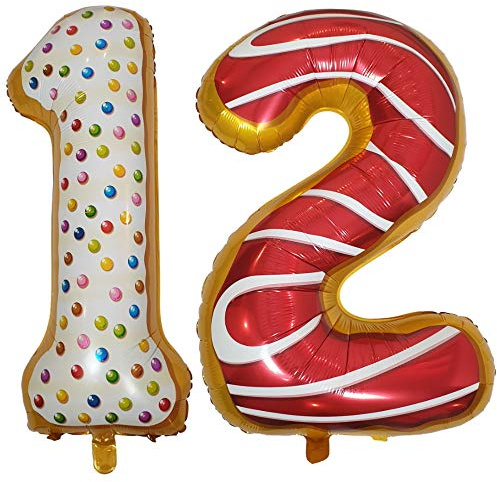 DIWULI Palloncini Compleanno Numero 12 XL Donut Dolce