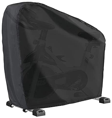 WOMACO Träningscykelskydd, vattentätt, dammsäkert, upprätt inomhus, cykelskydd, stationärt liggande cykelskyddsöverdrag för utomhusskydd (svart, 122 cm L x 58 cm B x 142 cm H)