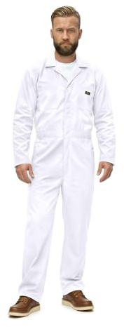 Natural Uniforms Mens Long Sleeve Zip Up Twill Coverall, Stain and Wrinkle Resistant (White, X-Large)