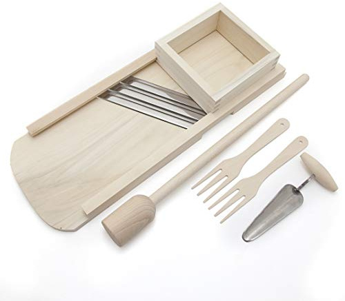 Holzfee Krauthobel Set Holz Gemüsehobel 66 x 24 cm Buchenholz + Krautstampfer 60 cm