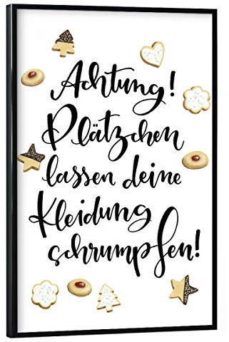 artboxONE Poster mit schwarzem Rahmen 90x60 cm Typografie Achtung! - Bild Weihnachten handlettering Kekse