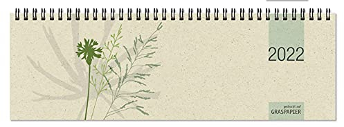 Tischquerkalender Graspapier 2022 - 32x10,5 cm - 1 Woche auf 2 Seiten - nachhaltiger Bürokalender - Stundeneinteilung 8 - 20 Uhr - 159-0640: 1W/2S Graspapier- Bürokalender - 1 Woche 2 Seiten -