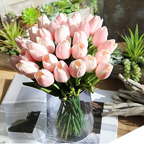 Momolaa Lot de 5 Tulipes artificielles,Fleurs artificielles, Bouquet de Fausses Fleurs Tulipe Bouquet de mariée pour la décoration de fête dans Le Jardin à la Maison (Rose)