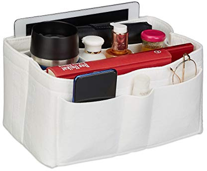 Relaxdays Taschenorganizer Handtasche, Filz, viele Fächer, weiß | entnehmbarer Trenner, Handtaschenorganisator, Größe M