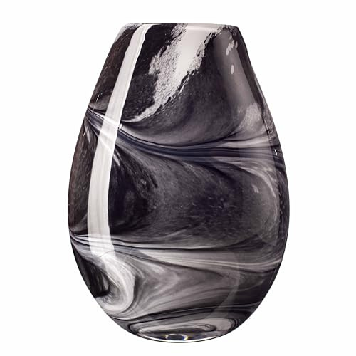 Large Glass Vase Oval in Black, Grey & White - Night Sky (H30)