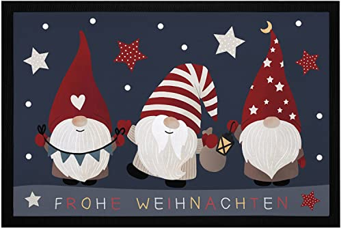 MoonWorks® Fußmatte Frohe Weihnachten Wichtel Sterne Wintermotiv Gnomes Zwerge rutschfest & waschbar schwarz 60x40cm