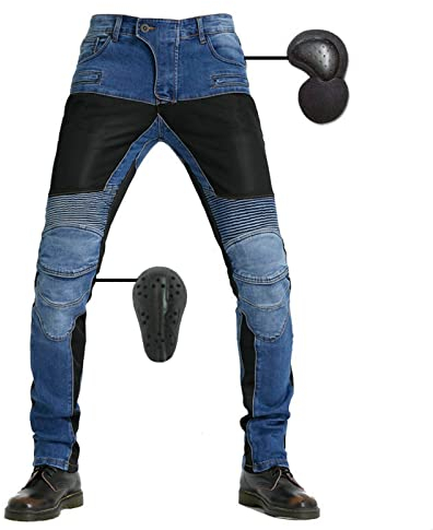 SHUOJIA Herren Damen Motorradhose Mit Protektoren Schutzauskleidung Motorradjeans Denim Motorrad Hose, Stilvolle Motorradjeans (Blue,M)