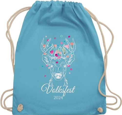 Turnbeutel Rucksack - Kompatibel Oktoberfest - Volksfest Hirsch Geweih - Unisize - Hellblau - oktoberfest-tasche trachten blumen tasche trachtenrucksack bayrisch beutel trachtenrucksäcke bayrisches