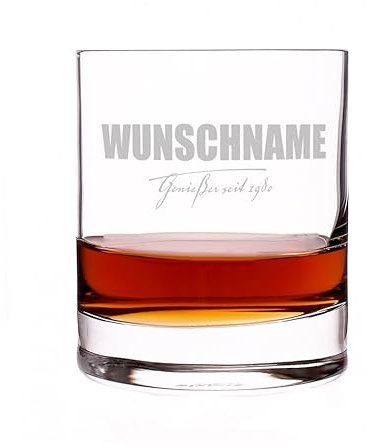 Herz & Heim® Modernes Whiskyglas 320ml mit Gravur des Namens + Geburtsjahres