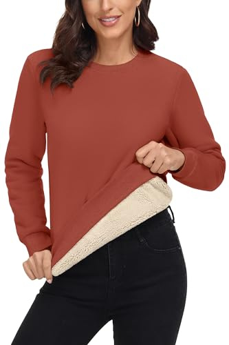 MAGCOMSEN Womens Winter Warm Pullover Casual Sport Sweatshirts Sherpa Lined Crewneck Long Sleeve Fleece Sweat Shirts Tops Red,2XL
