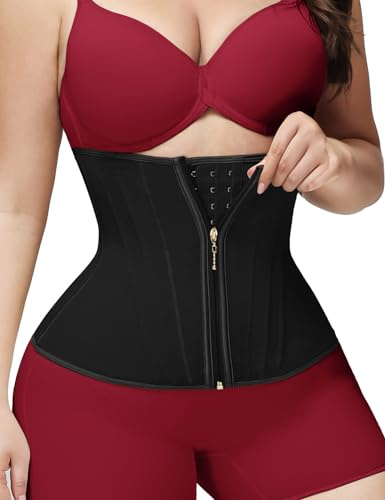 SHAPSHE Waist Trainer Double Tummy Control Postpartum Cincher with Steel Boned Corset Shapewear Belts for Weight Loss Black XS