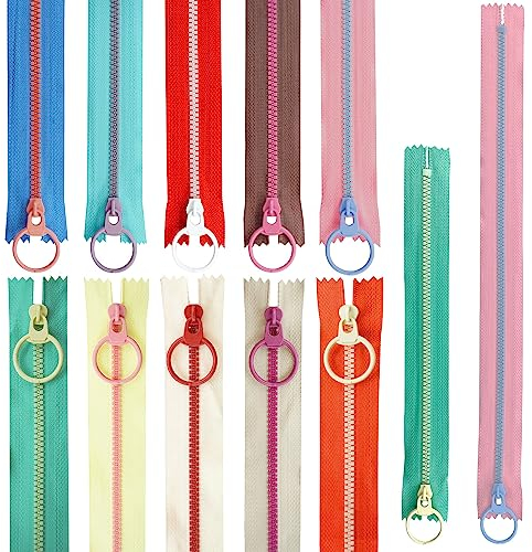 20 Stück Harz Reißverschlüsse, Bunten Reisverschluß, Coil Reißverschlüsse, Reißverschluss 20cm und 30cm mit Metall-ring, 10 Colors, Resin Zippers, für Schneider, Nähen, Handwerk, Kleidung
