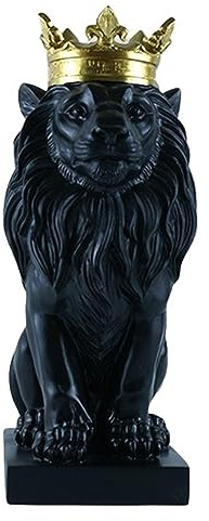 Crown Lion King King Statue Skulptur Löwen Statuen Nordische Stil Heim- und Studiendekoration Löwe Dekor abstrakte geometrische Skulpturen Harztier Figuren Innen- und Heimbüro Geschenke,Black a