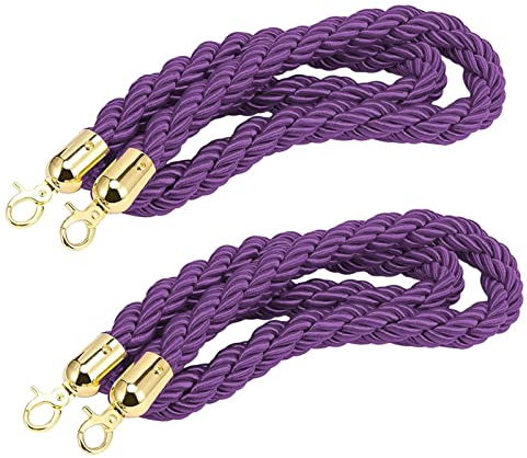 2 Stück hängende Matte geflochtenes Seil, lila VIP-Pfosten-Teiler Küche Linie Drehseil für Outdoor-Linie/Filmabend/Kirche, Seil für die Volkssammlung (Farbe: Goldhaken, Größe: 4,5 m/14,7 Fuß)