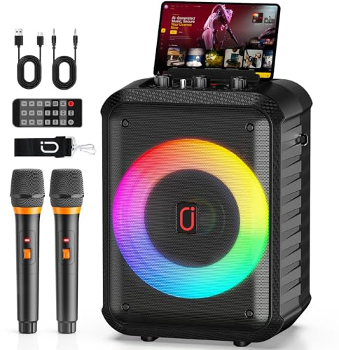 HWWR Karaoke Maschine, Karaoke Anlage Mit 2 Mikrofonen, Tragbarer Bluetooth Karaoke Anlage Mit Led Lichtern,Pa System,Ideal Für Home Partys Und Als Geschenk Für Erwachsene Und Kinder