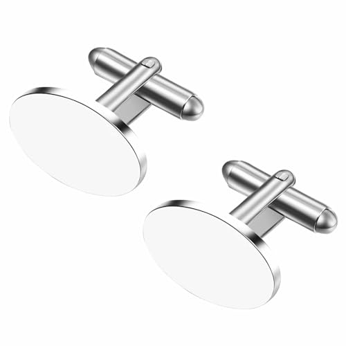 Bulckrew Herren Manschettenknöpfe Personalisiert Oval Silber aus Edelstahl - Kalssisch Männer Cufflinks für Hemd, Geeignet für Arbeit & Alltag Geschenk für Mann Familien Hochzeit Party