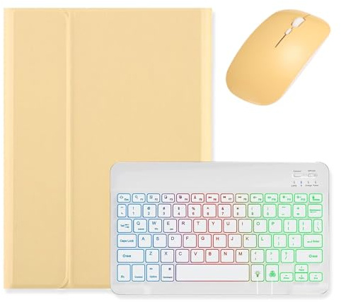 kaidisen Backlit keyboard for iPad 6th 5th Generation iPad Air 2/Air iPad Pro 9.7 Keyboard Case with Mouse, Detachable Backlight Color Keyboard Case for iPad 9.7 inch,Yellow+White