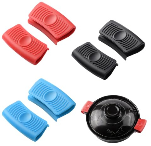 Set di 6 Presine in Silicone Antiscivolo per la Cucina, con Manico Resistente e Clip per una Cottura Sicura e senza Sforzo.