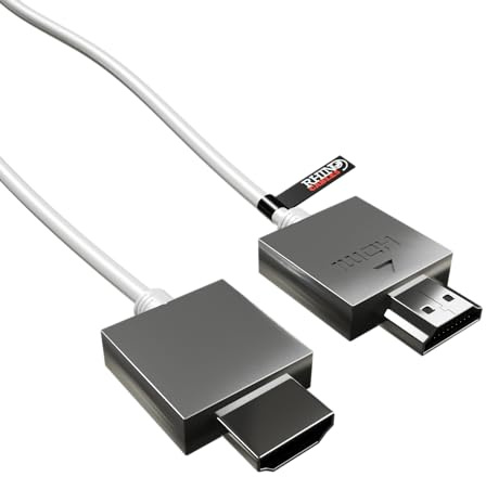 rhinocables Slim HDMI cable Ultra Thin and Flexible Skinny Cord High Speed 4K UHD and 3D Support, ARC compatible HDMI Lead for Gaming, Xbox, Playstation, Laptops, Computers, HDTV (White, 2m)