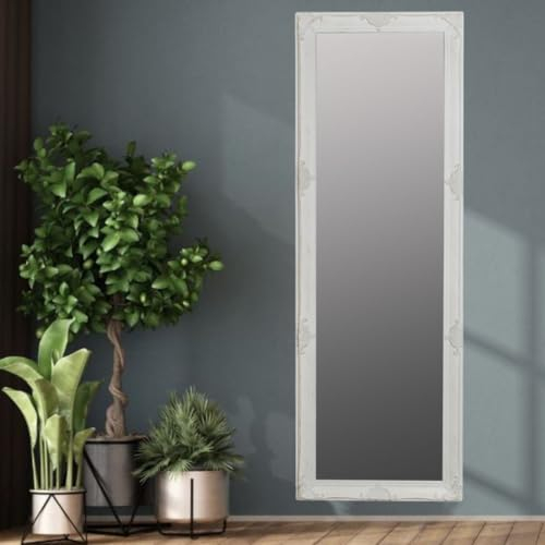 LEBENSwohnART Stilvoller Spiegel Grande 190x65cm antik-Weiss Barockstil Facette Holzrahmen Wandspiegel Design