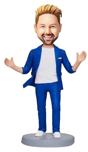 Custom Bobblehead Personalisierter Wackelkopf Mann im Blauen Anzug | Benutzerdefinierte Bobbleheads Figur Puppe Wackelkopf-Figur Personalisierte Geschenke Basierend Auf Ihren Echten Fotos