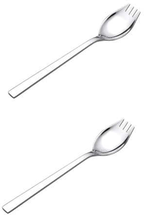 TOPBATHY 2 Stk Spork mit langem Griff Kindergeschirr Sporen Edelstahl easy putz Küchengeräte Besteck Sahnelöffel Salat Spork langen Griff Utensilien Italien einstellen Student