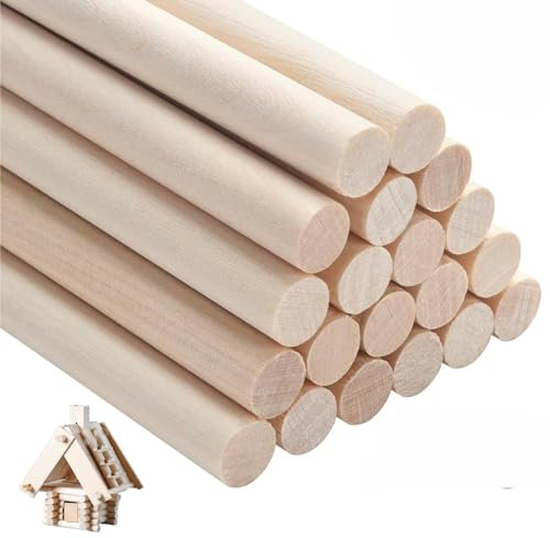 NANXJIUR 20 Pcs Wooden Dowel Rods Sticks Round Wood Dowels, 9.5x300mm Unfinished Hardwood Sticks, Macrame Dowel Wooden Sticks for Craftfor Arts and DIYers, Tiered Cake Support and Wedding Ribbon Wands