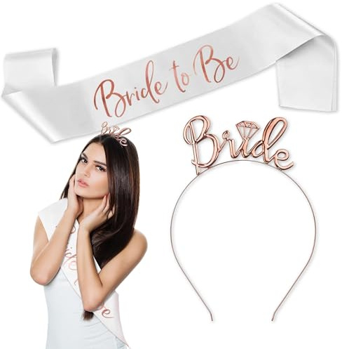 Decoraparty Haarreif-Set + tragbares Haarband, 75 cm, Bride to Be – für Junggesellinnenabschied, zukünftige Braut, Hochzeit, Braut, Bakelorette Party – Dekorationen Gadgets Partyzubehör