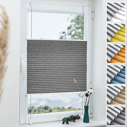 Grandekor Plissee ohne Bohren Verdunkelung Grau 90x130cm(BxH), Klemmfix Verdunklungsplissee für Fenster Tür, Thermo Plissees Verdunklung Blickdicht für Schlafzimmer, Wohnzimmer, Büro