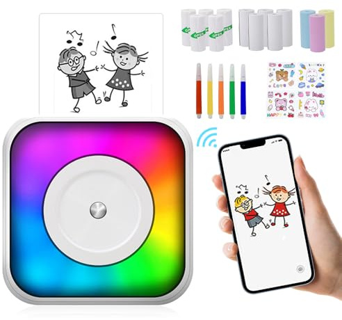 Mini Stampante Portatile Termica: Stampante Portatile Bluetooth Etichettatrice con Batteria 1200mAh e 11 Rotoli di Carta per Foto, Etichette Adesive Personalizzate, Note, Compatibile con iOS e Android