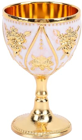 Qcwwy Gobelet à Vin Vintage, Verre à Vin Rétro en Relief Rose, Verre de Communion, Verre à Cocktail en Métal, Calice à Vin, Tasse à thé pour thé, café, Cappuccino, Cocktail (tout blanc)